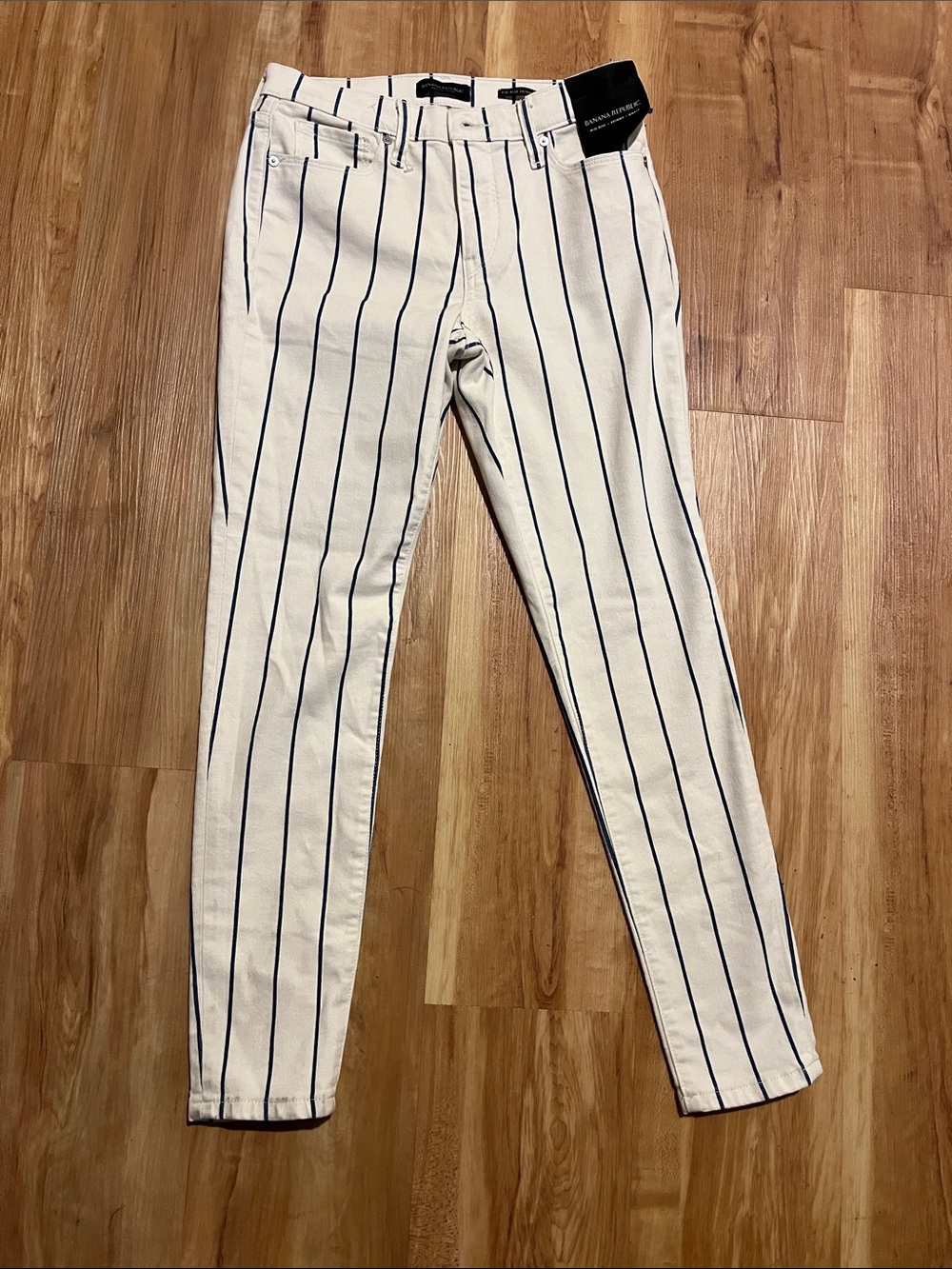 Banana Republic White Chinos with Navy Pinstripes